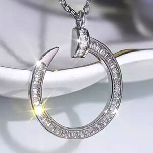 NAIL Necklace CZ Trendy Designer 925 Sterling Silver Fashion Jewelry S11